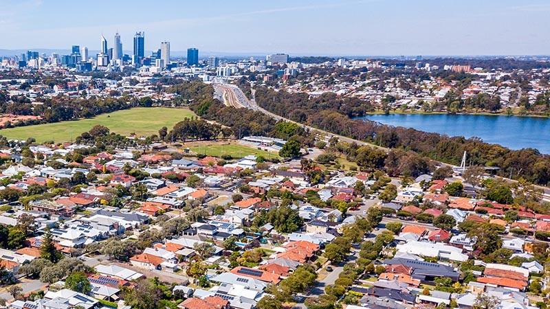 View to Mount Hawthorn and Leederville north of the Perth CBD.