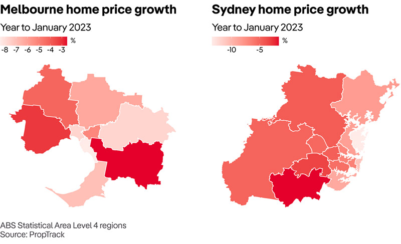Melbourne Sydney Price Growth - Jan 2023