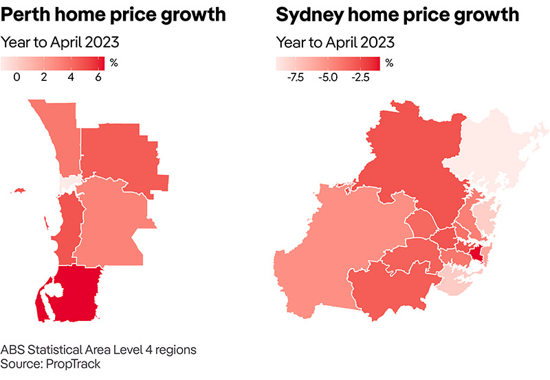 Perth, Sydney Home Price Growth - April 2023